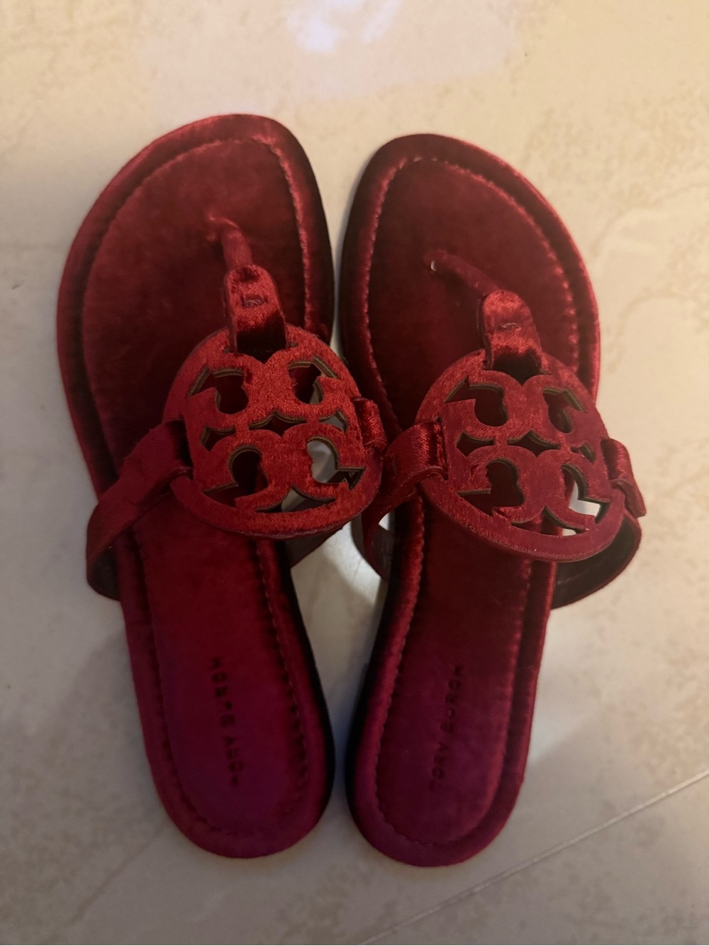 Tory Burch Red Velvet Miller Thong Sandals
